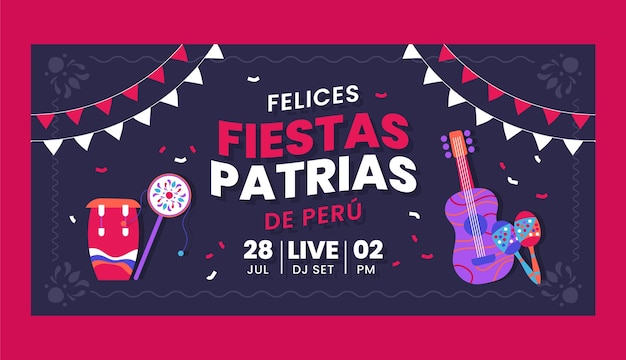 Flat design fiestas patrias peru horizontal banner