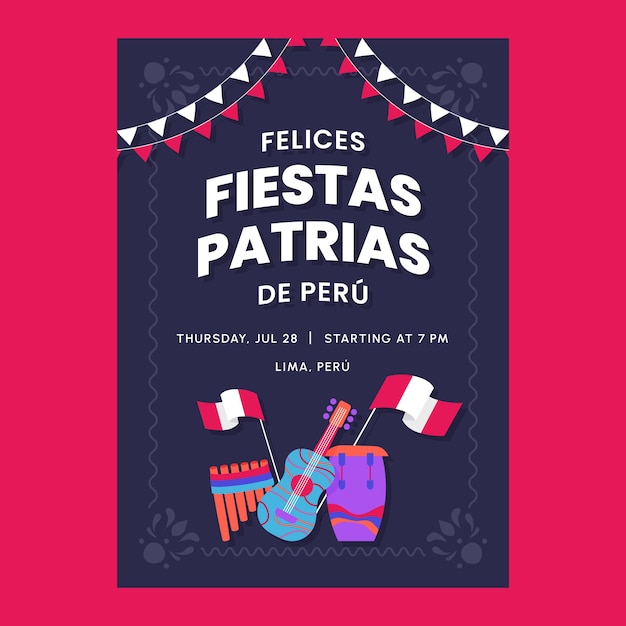 Flat design fiestas patrias peru poster