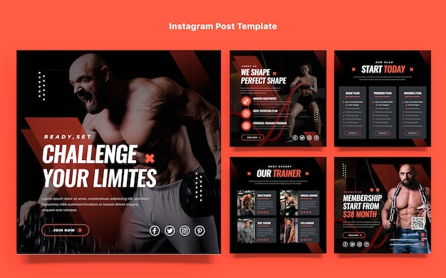 Vector flat design fitness instagram post template