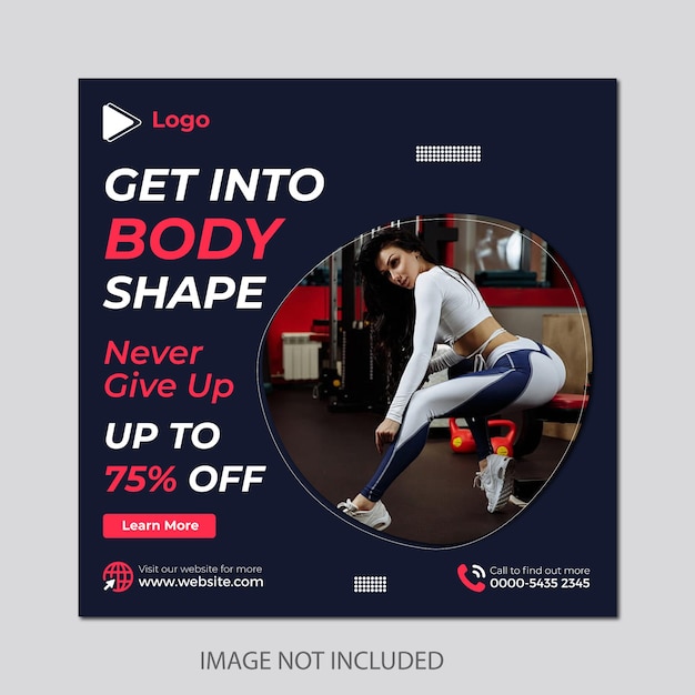 Flat design fitness instagram posts template