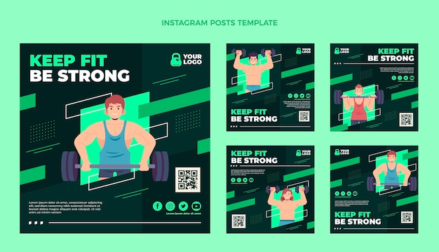 Flat design fitness instagram posts