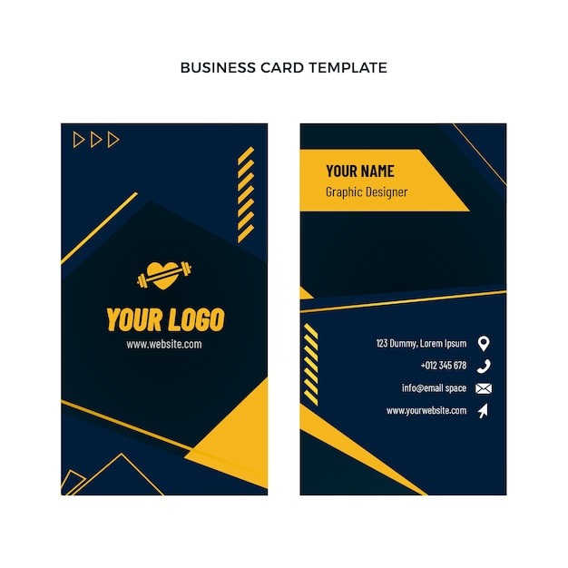 Flat design fitness vertical business card template