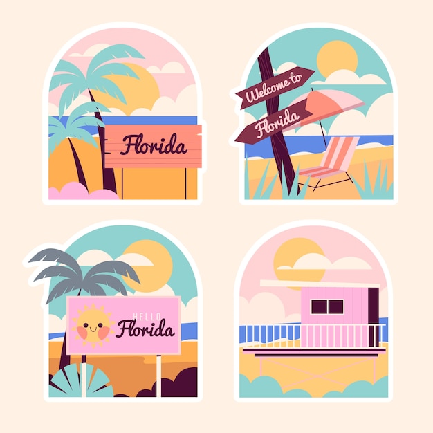 Flat design of florida stickers