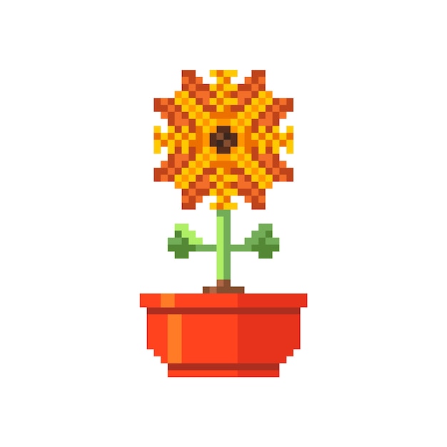 Flat design flower pixel art illustration