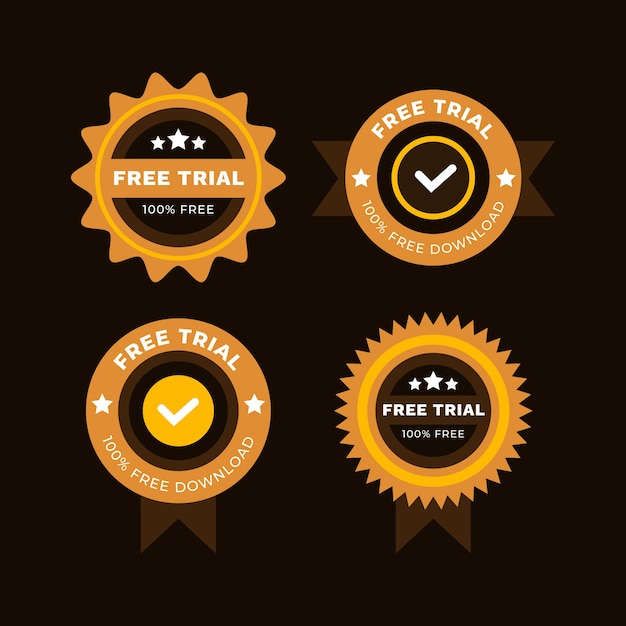 Flat design free trial labels and stamps design