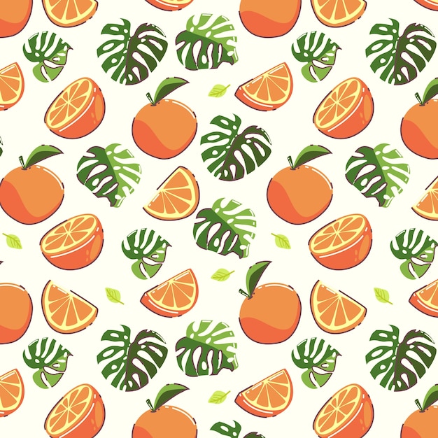 Flat design fruit and floral pattern illustration