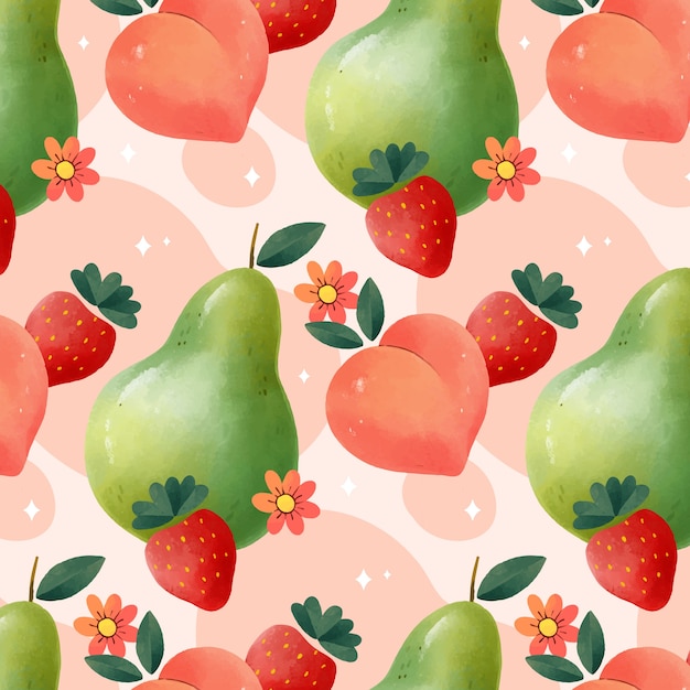 Flat design fruit and floral pattern illustration