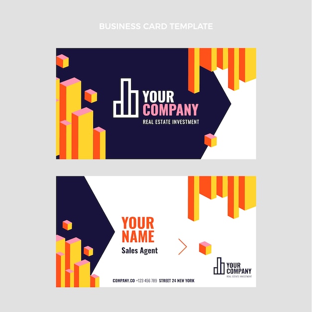 Flat design geometric real estate horizontal business card