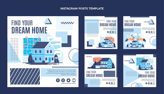 Flat design geometric real estate instagram post