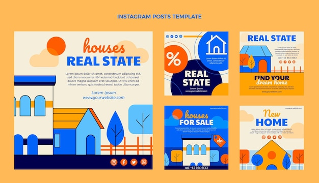 Flat design geometric real estate instagram posts