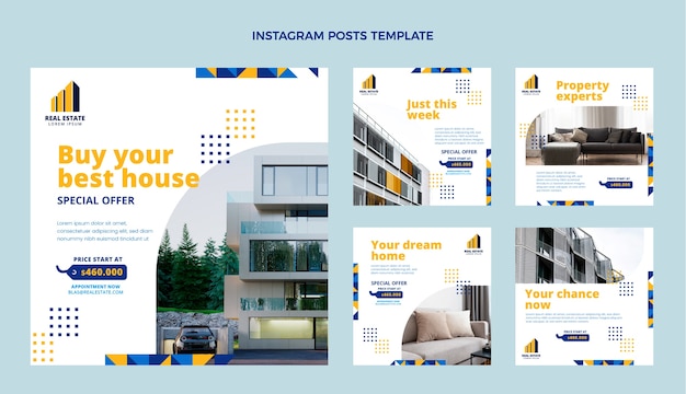 Flat design geometric real estate instagram posts