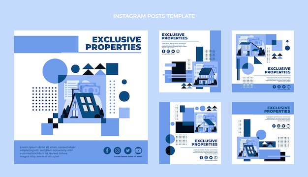 Flat design geometric real estate instagram posts