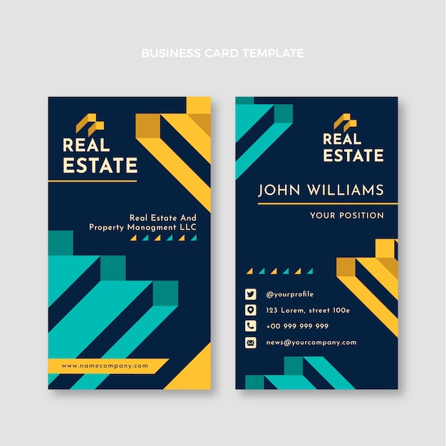 Flat design geometric real estate vertical business card