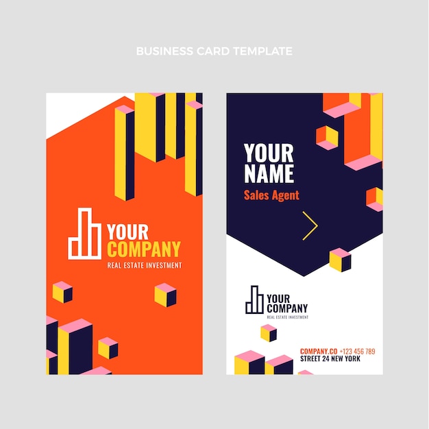 Flat design geometric real estate vertical business card