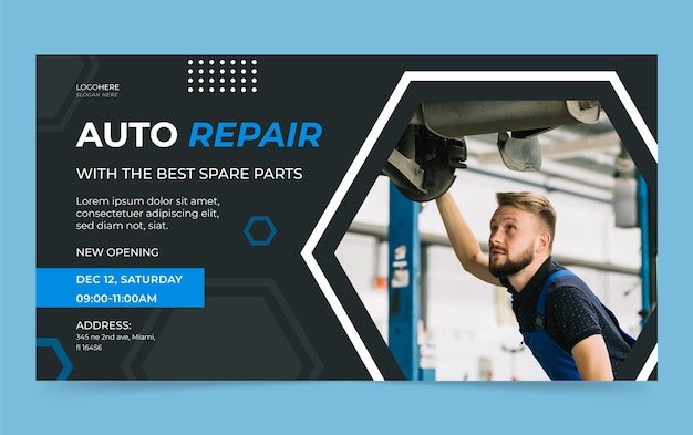 Flat design geometric repair shop facebook template