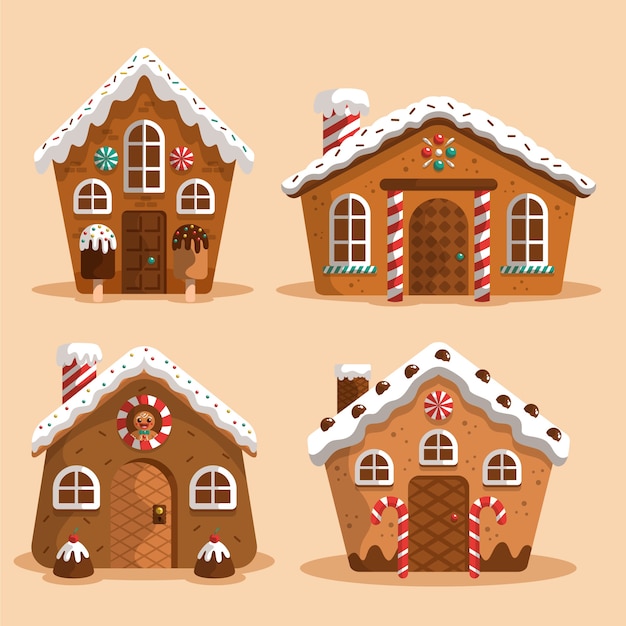 Flat design gingerbread house collection