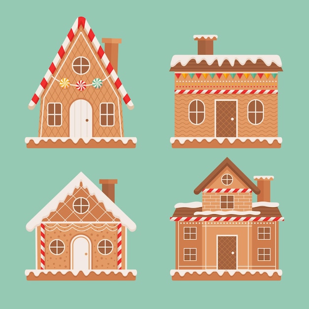 Flat design gingerbread house collection