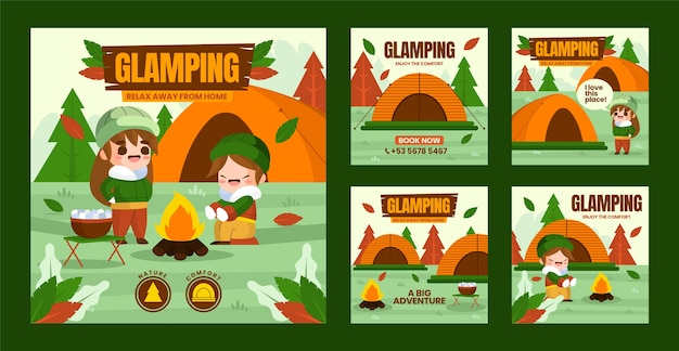 Flat design glamping instagram posts