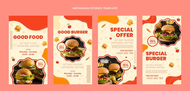 Flat design good food instagram stories