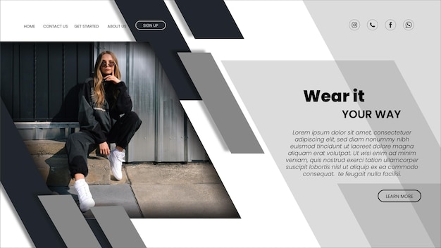 Flat design grey landing page design template