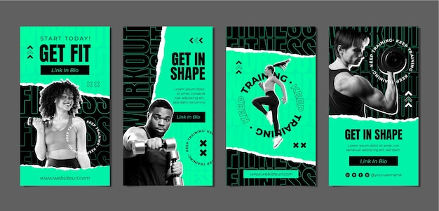 Flat design gym fitness instagram stories