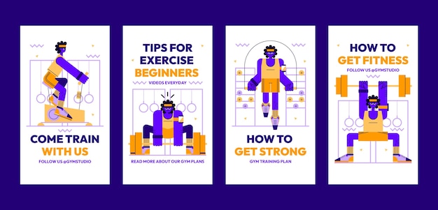 Flat design gym instagram stories