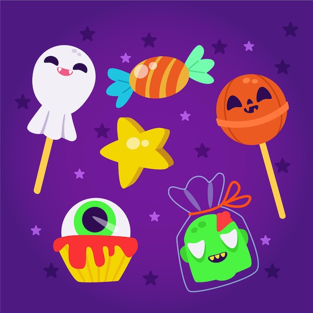 Flat design halloween candy collection