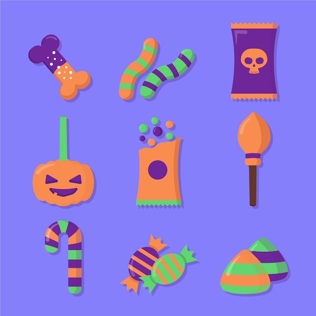 Flat design halloween candy set