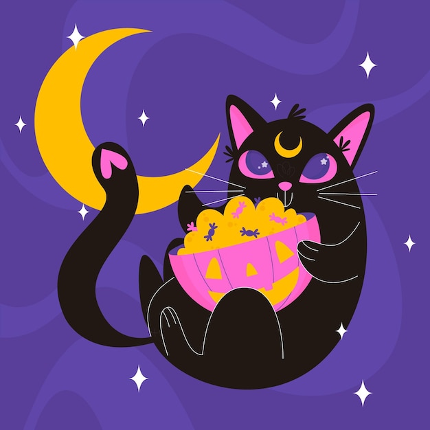 Flat design halloween cat