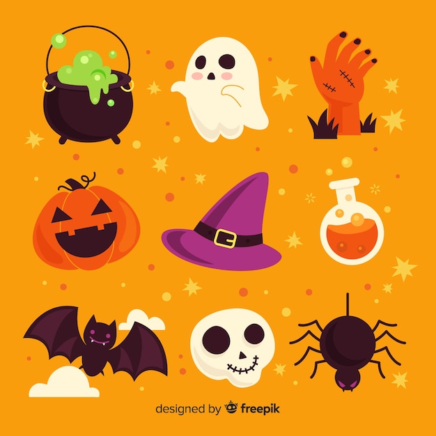 Flat design of halloween element collection