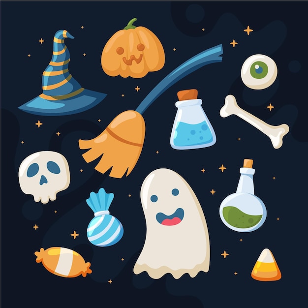 Flat design halloween element collection