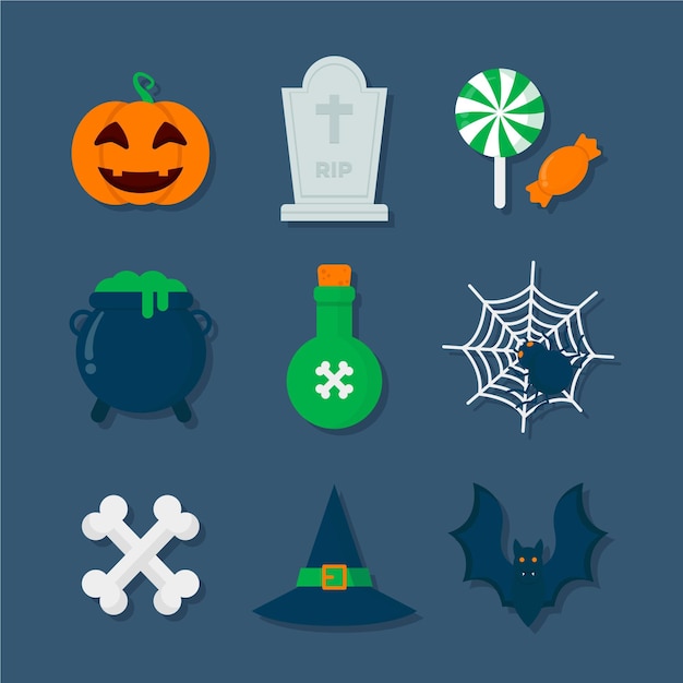 Flat design halloween element collection