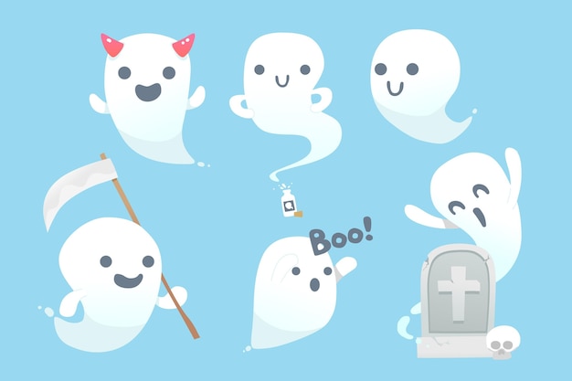 Flat design halloween ghost collection