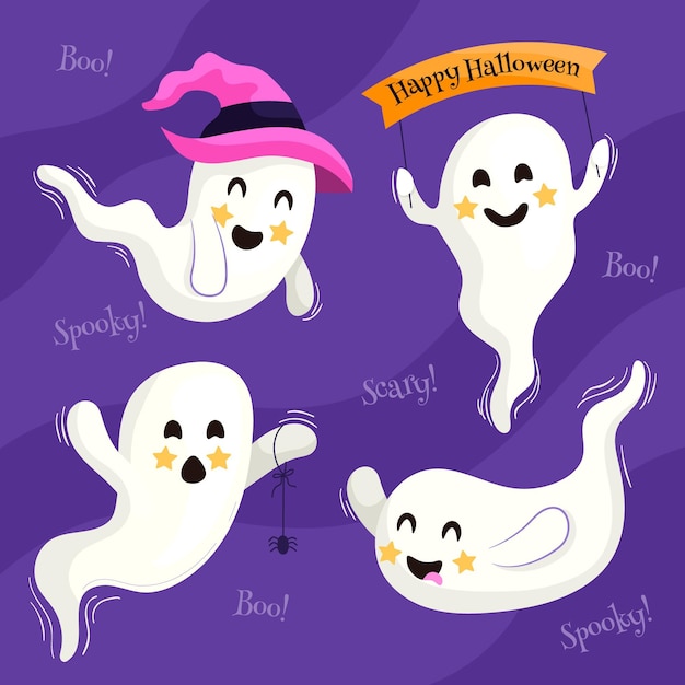 Flat design halloween ghost collection