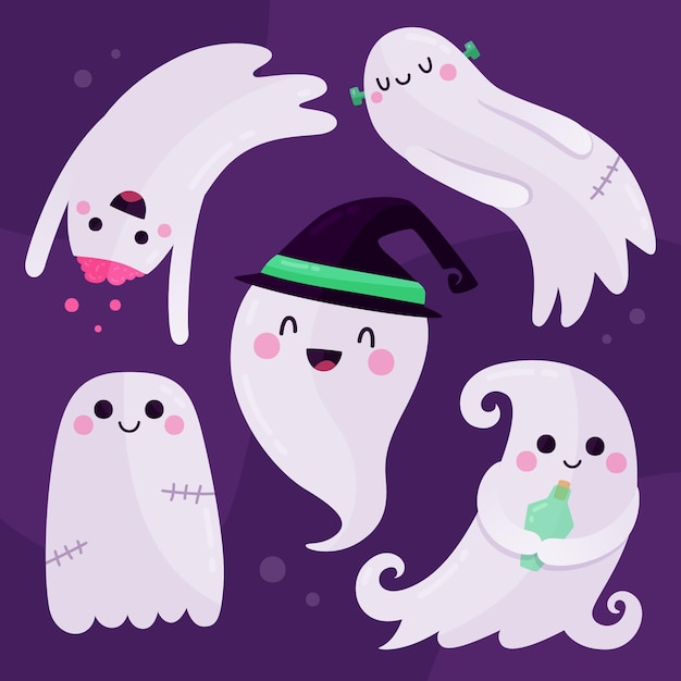 Flat design halloween ghost set