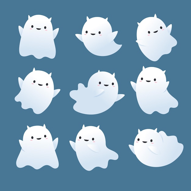 Flat design halloween ghosts set