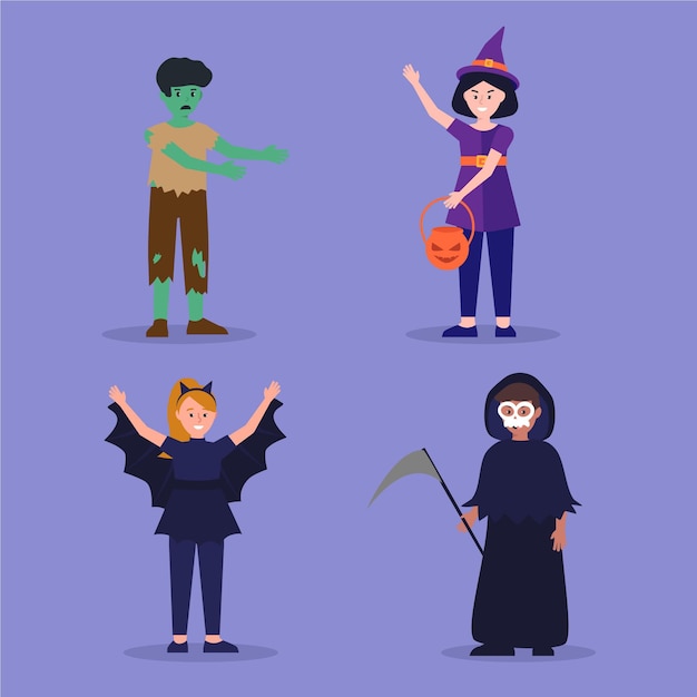 Flat design halloween kid set