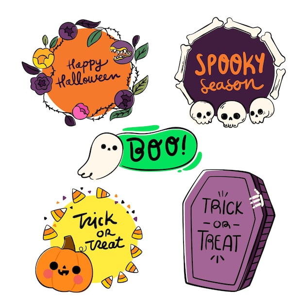 Flat design halloween label collection