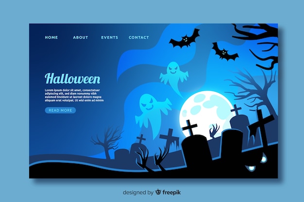 Flat design of halloween landing page