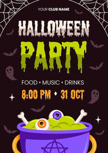 Flat design halloween party poster template