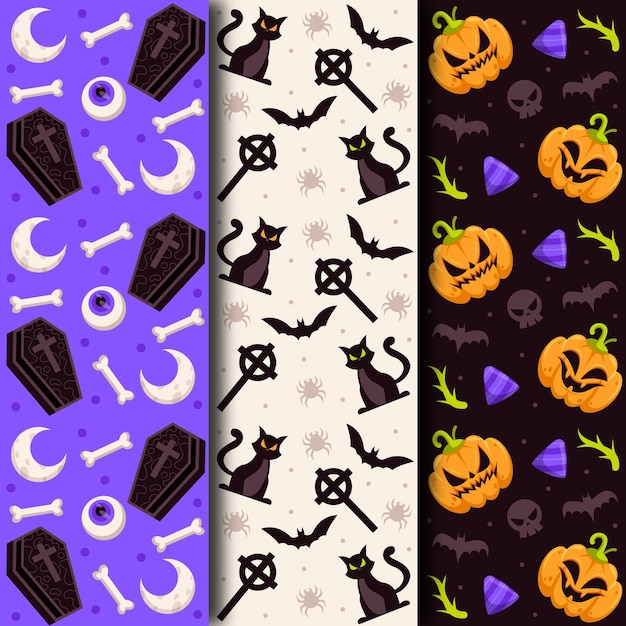 Flat design halloween pattern collection