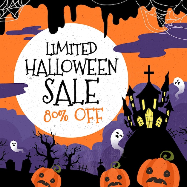 Flat design halloween sale banner