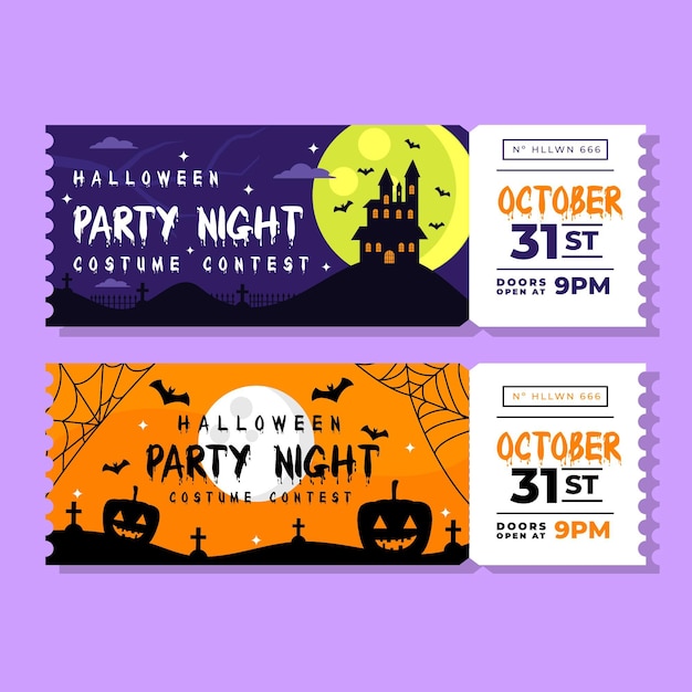 Flat design halloween tickets