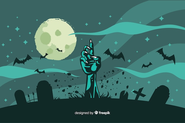 Flat design of halloween zombie hand background