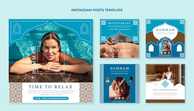 Flat design hammam instagram posts