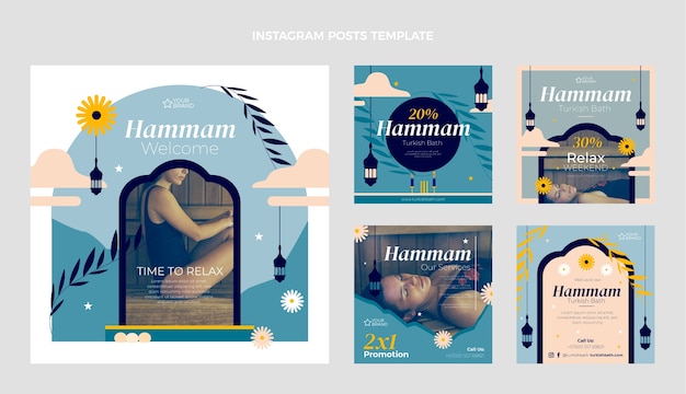 Flat design hammam instagram posts