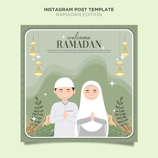 Flat design  hand drawn Ramadan Mubarak Instagram Post Template