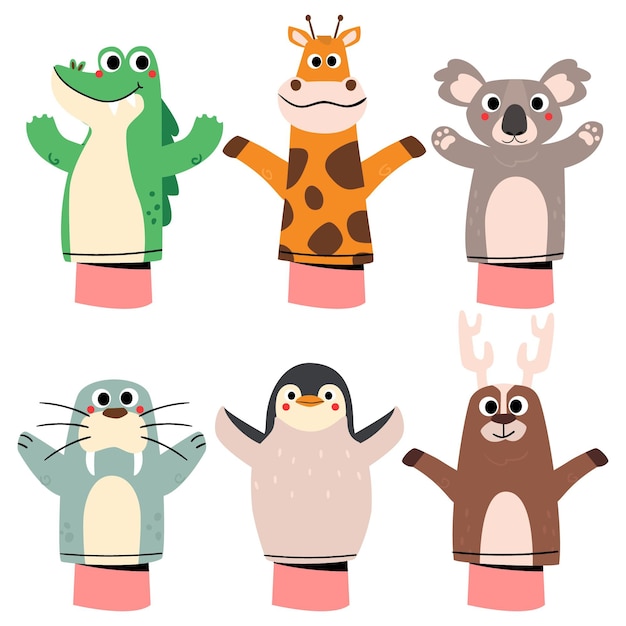 Flat design hand puppets collection