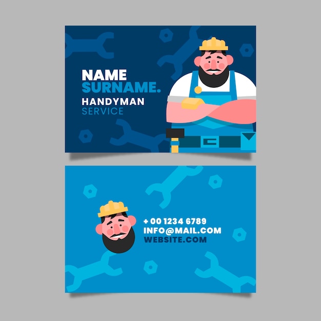 Flat design handyman business cards template