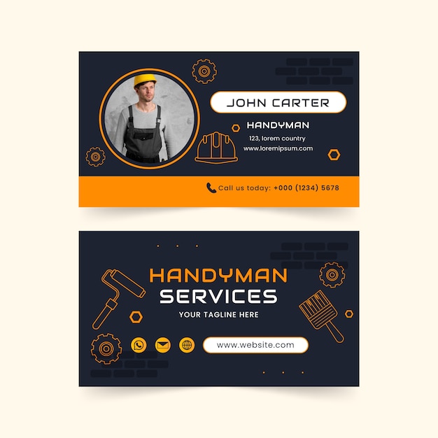 Flat design handyman horizontal business card